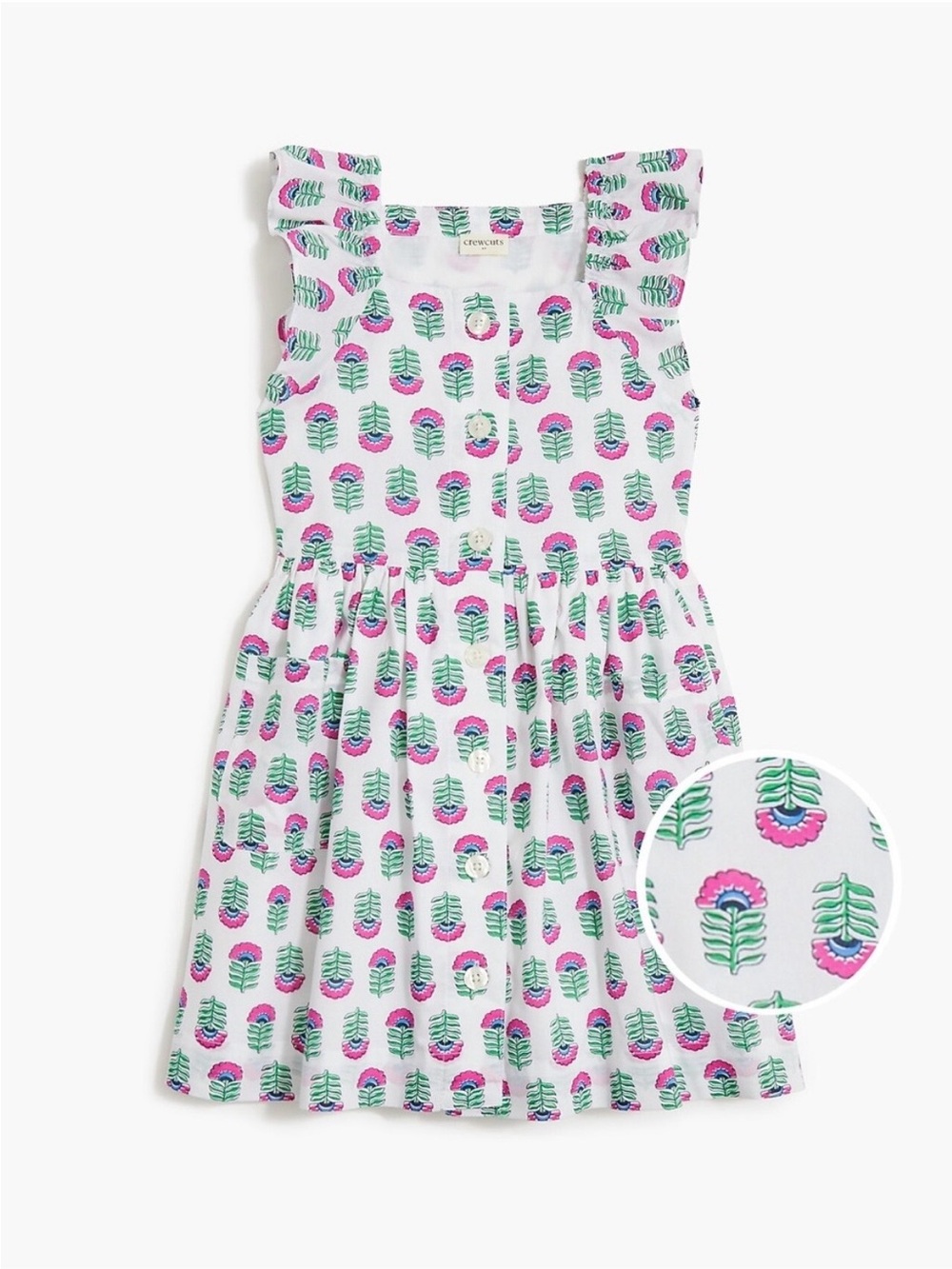 NWOT Crewcuts White Floral Print Dress with Pink & Green Accents